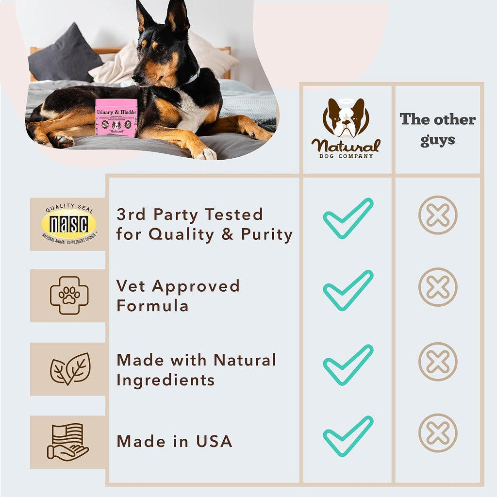 Natural Dog Company Suplemento Urinario y de Vejiga para Perros – Arándano Rojo, D-Manosa, Malvavisco y Astrágalo, Snacks Blandos, 90 uds.
