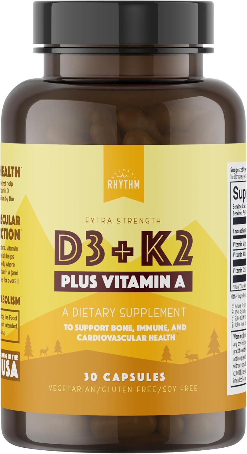Natural Rhythm Vitamina D3 5000 UI + K2 MK-7 + Vitamina A – 30 Cápsulas