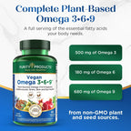 Purity Products Omega 3-6-9 Vegano – Fórmula 5 en 1 de Ácidos Grasos Esenciales (60 cápsulas blandas)