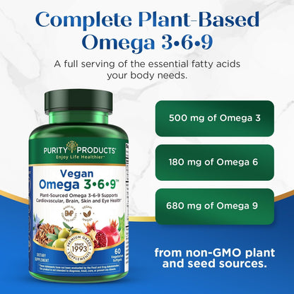 Purity Products Omega 3-6-9 Vegano – Fórmula 5 en 1 de Ácidos Grasos Esenciales (60 cápsulas blandas) – Image 3