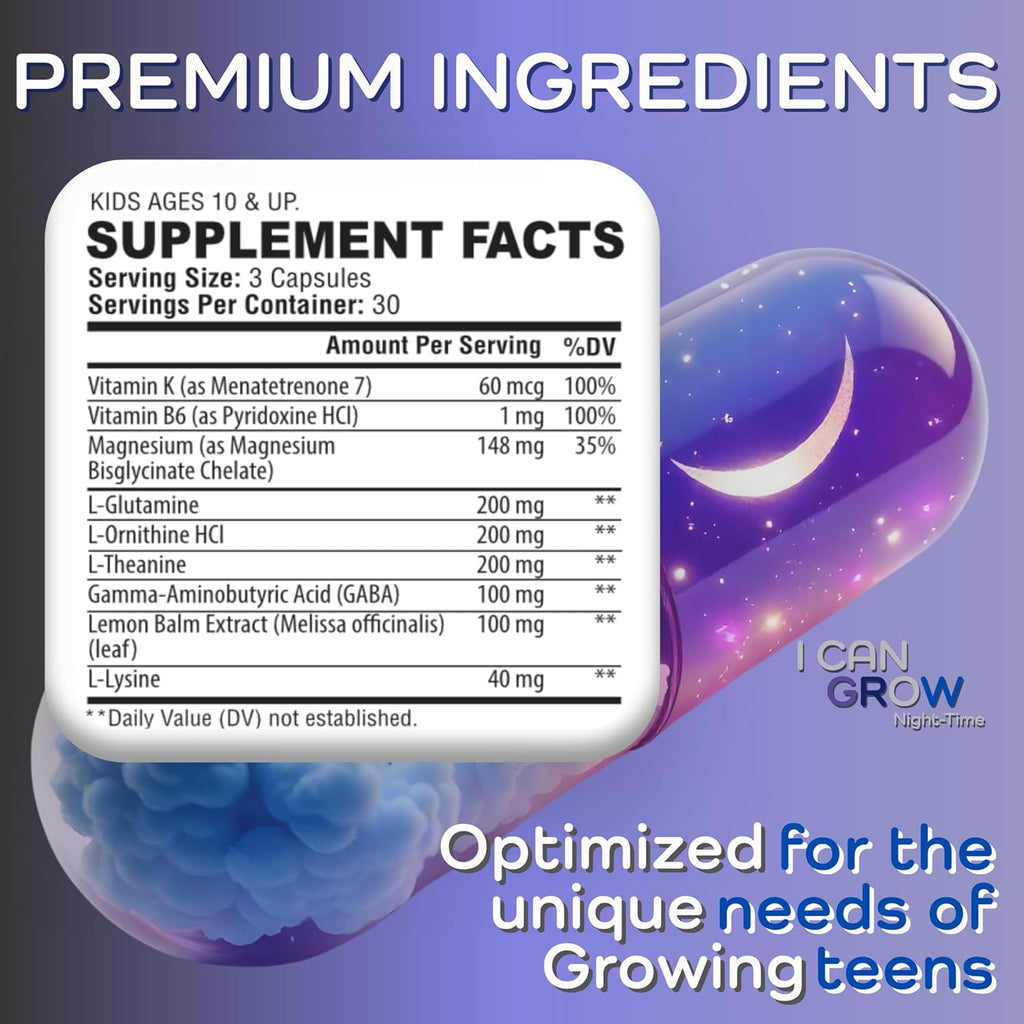 I Can Grow NightTime Vitaminas para Niños - Multivitamínico con Glicinato de Magnesio para el Sueño