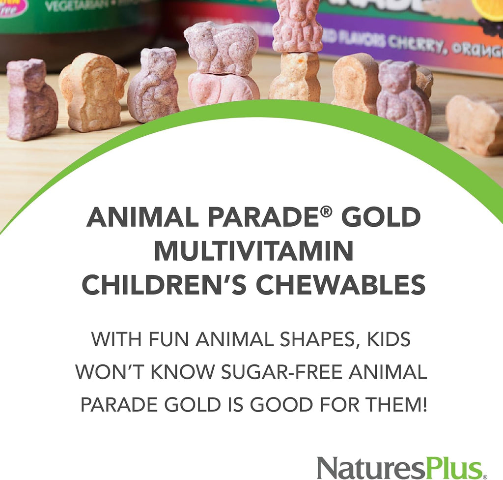 NaturesPlus Animal Parade Gold Multivitamin Infantil - 120 Comprimidos Masticables Sabor Sandía