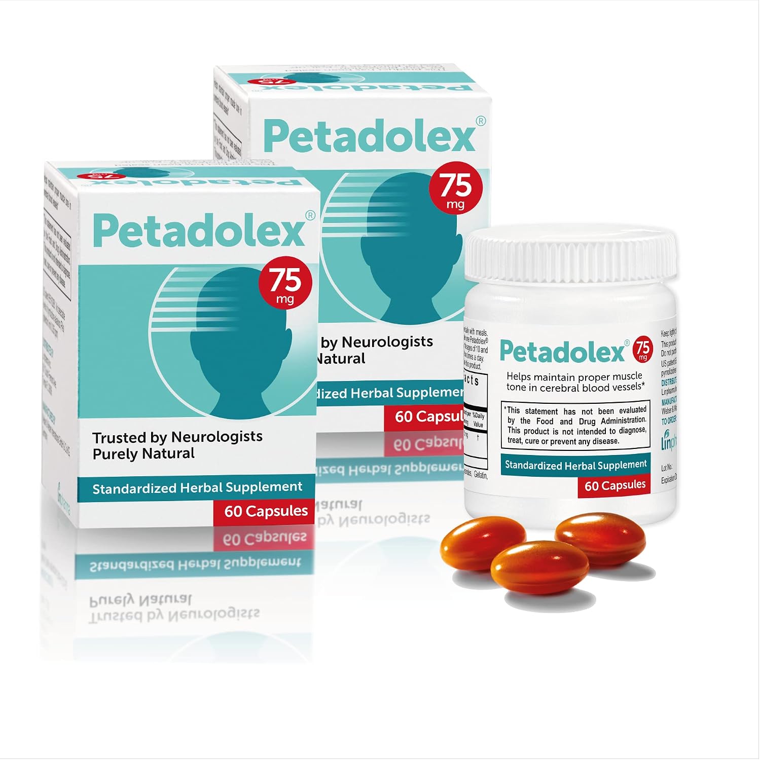 Petadolex 75 mg Extracto de Petasita (Butterbur) Libre de PA – 2 Frascos (120 Cápsulas)