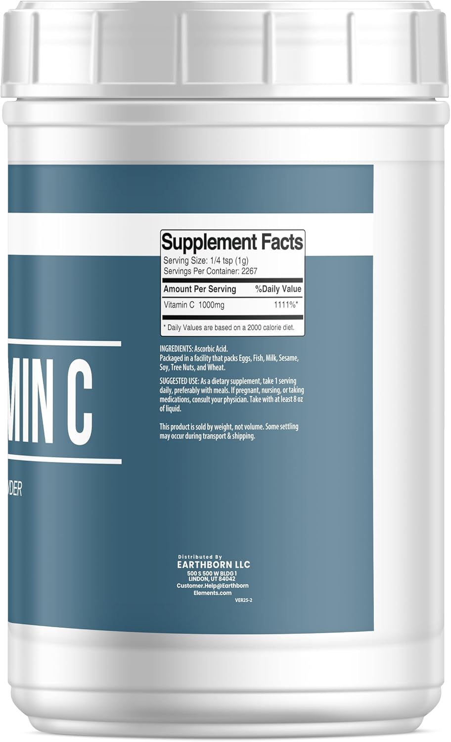 Earthborn Elements Vitamin C Powder 5 lb, Ascorbic Acid, Dietary Supplement