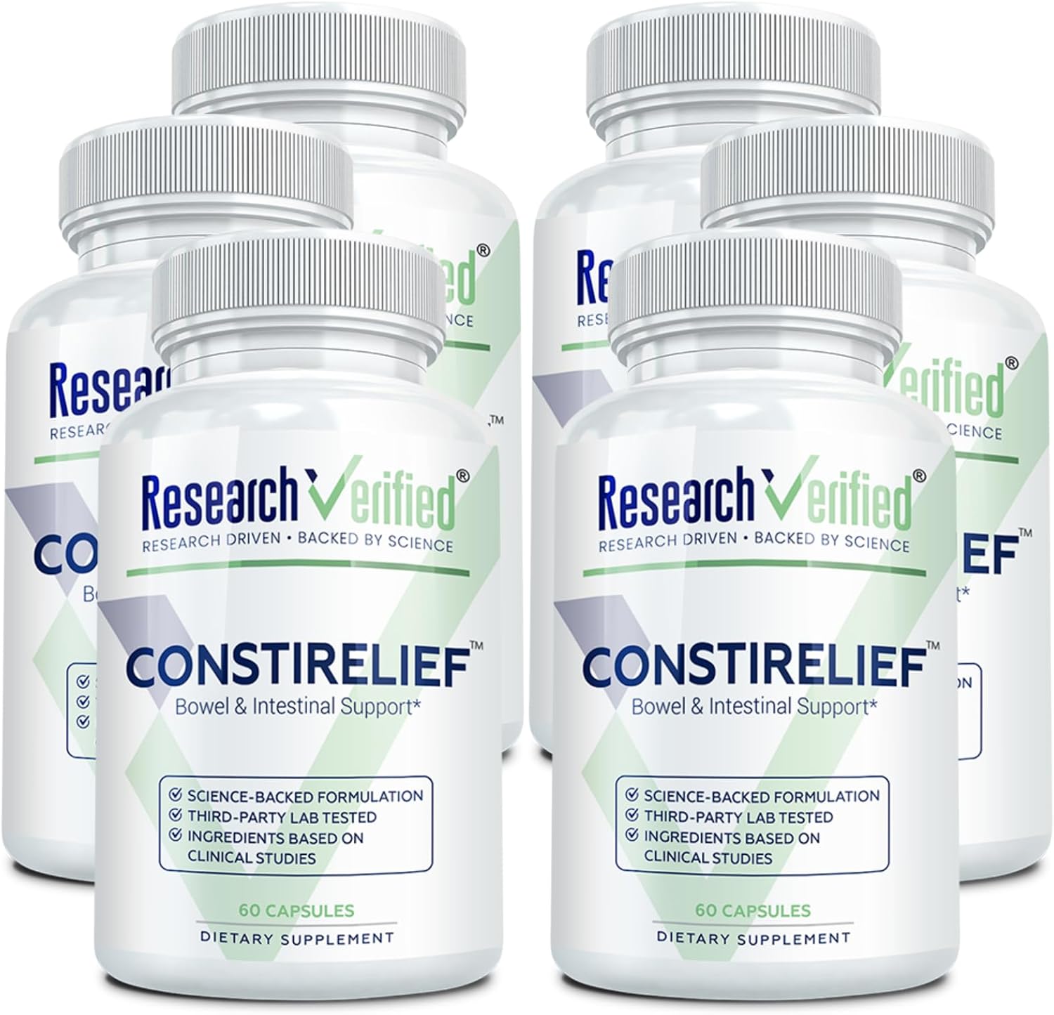 Research Verified ConstiRelief - Suplemento para el estreñimiento con Senna, Psyllium y L. Acidophilus (Pack de 3)