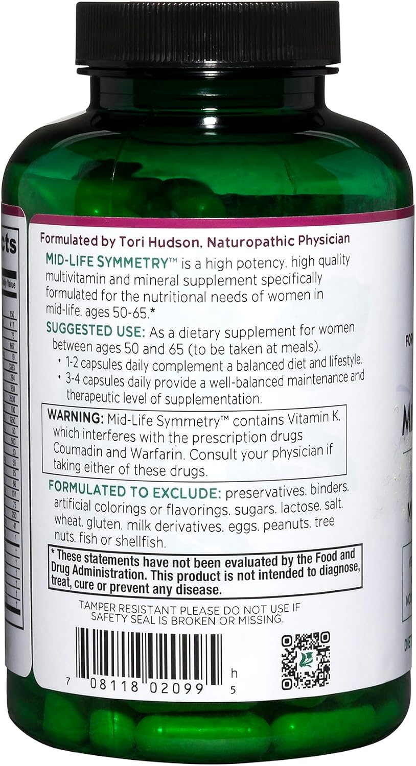 Vitanica - Mid-Life Symmetry Multivitamínico y Mineral de Alta Potencia para Mujeres 50-65, Vegano, 180 Cápsulas