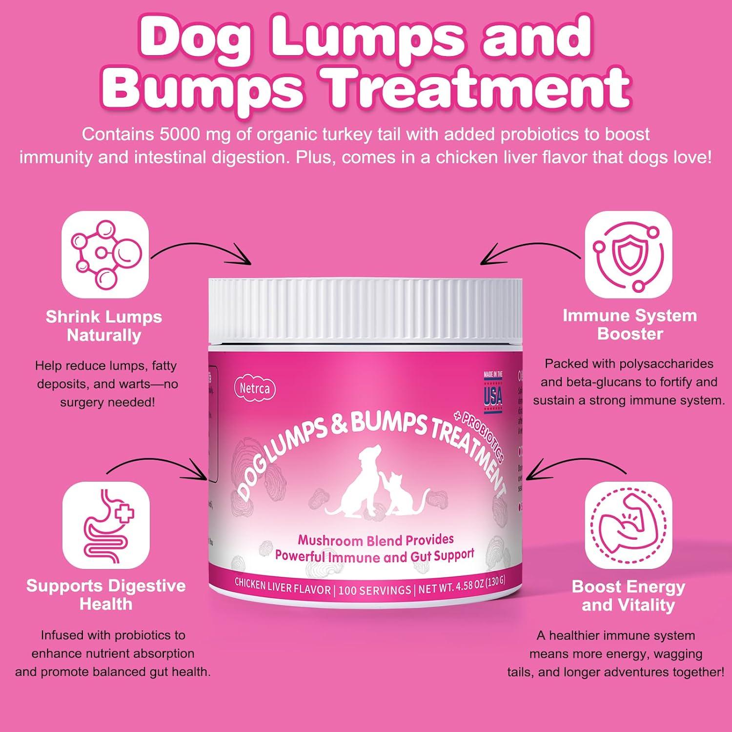 Polvo de Hongos para Perros – Mezcla de 8 Hongos con Cola de Pavo – Apoyo Inmunológico y Digestivo – Probiótico Natural – 130 g (Sabor a Hígado de Pollo)