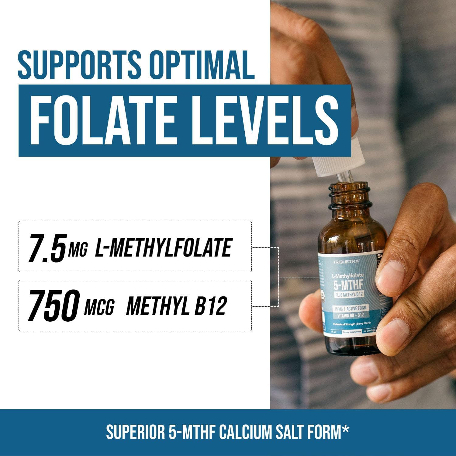 L-Metilfolato Orgánico 7.5 mg con Cofactor Metil B12 - Sabor a Bayas Orgánico - Líquido Sublingual - 30 ml