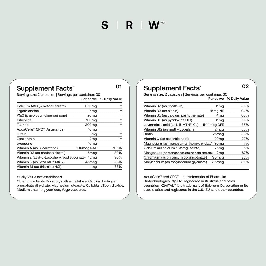 SRW Cel Essential - Multivitamínico para la longevidad y salud celular - 60 cápsulas