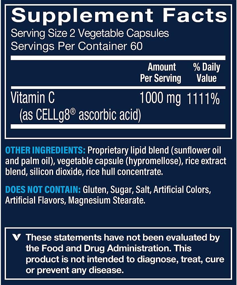 Vthrive Vitamina C Liposomal – 1000 mg, 120 Cápsulas Vegetales – Alta Biodisponibilidad y Absorción