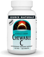 Source Naturals Chewable C, Acerola Cherry - 120mg - 100 Comprimidos Masticables con Sabor a Fruta