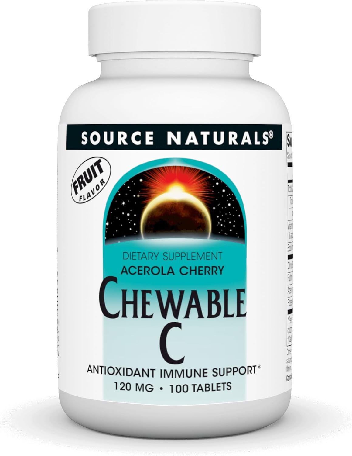 Source Naturals Chewable C, Acerola Cherry - 120mg - 100 Comprimidos Masticables con Sabor a Fruta