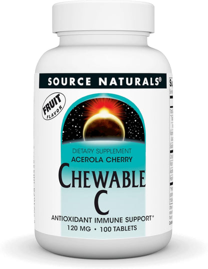 Source Naturals Vitamina C Masticable con Acerola – 120 mg – 100 Comprimidos Sabor Fruta – Image 1