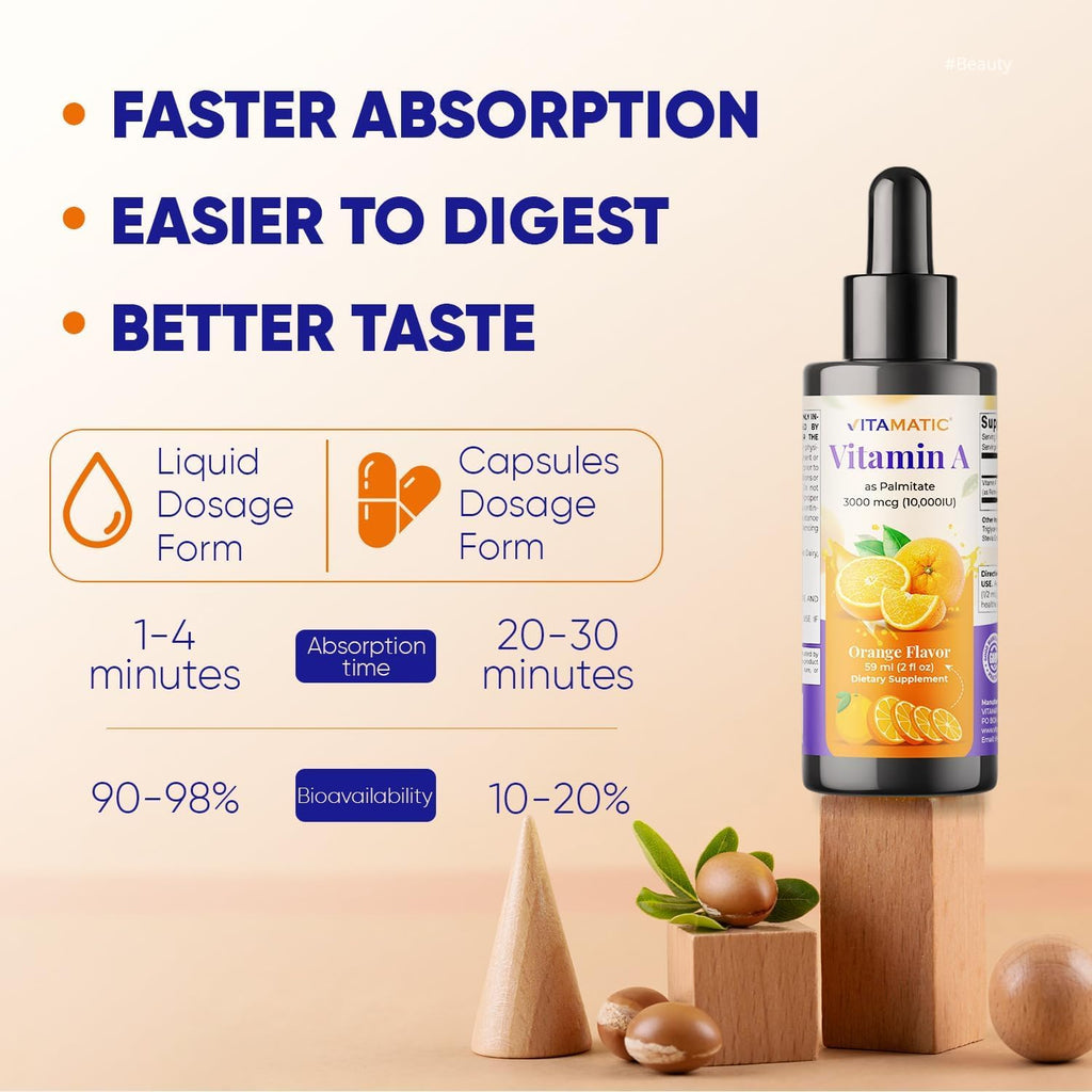 Vitamatic Vitamina A Líquida sin Azúcar 10000 UI (3000 mcg) como Palmitato de Retinilo - 59 ml (2 FL OZ)