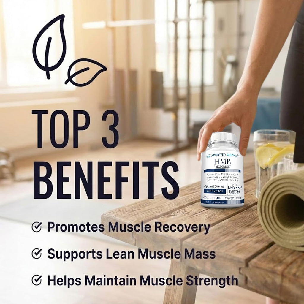 Approved Science HMB - 1500 mg de HMB de alta potencia con calcio y BioPerine para absorción - Salud muscular y rendimiento en el ejercicio - 60 cápsulas veganas - Pack de 6