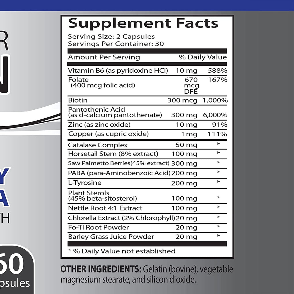 Health Solution Prime - Suplemento de Biotina con Catalasa y Extractos Herbales, 60 Cápsulas