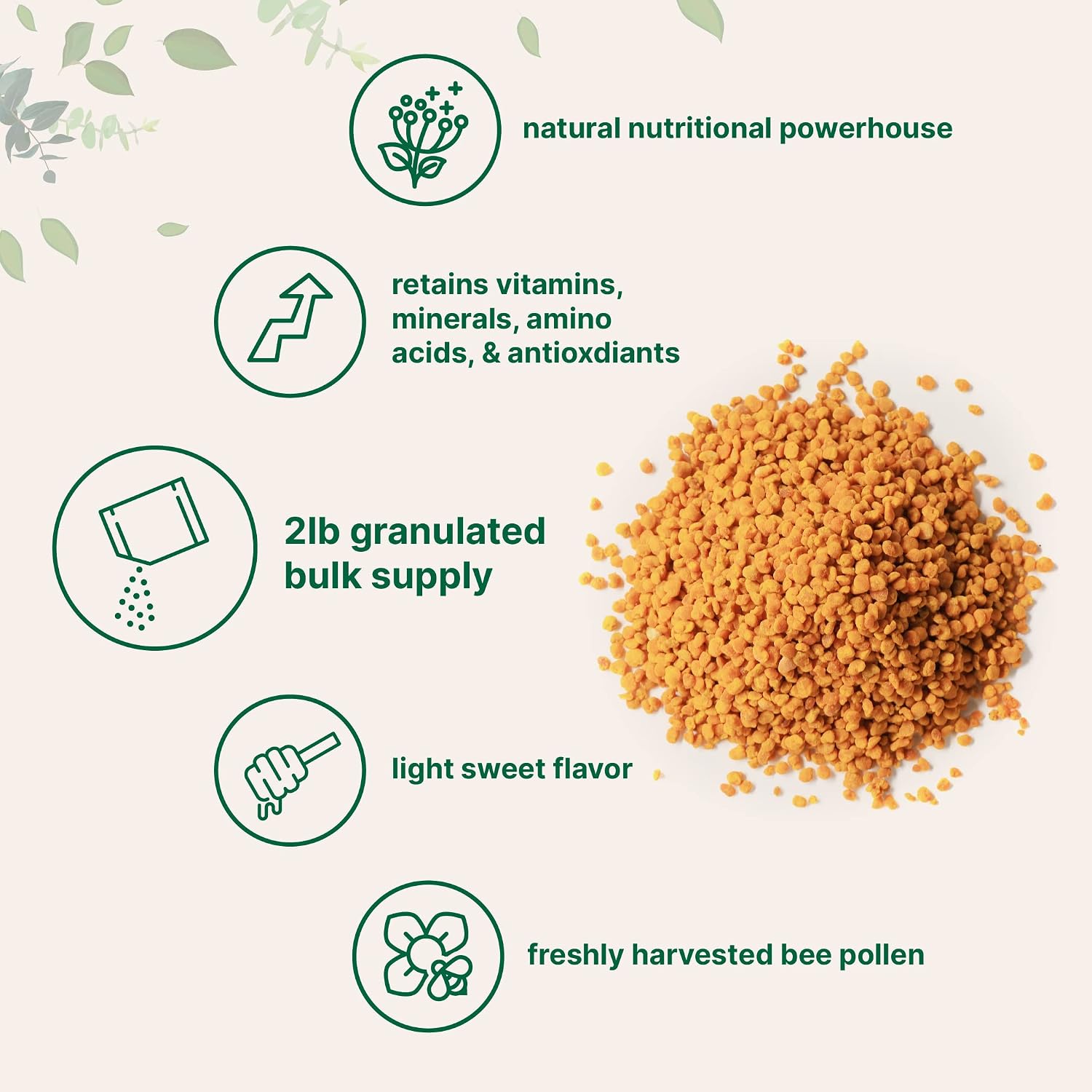 Micro Ingredients Gránulos de Polen de Abeja, 908 g (2 lb), Superalimento Natural, Crudo, Sin OGM, Sin Gluten