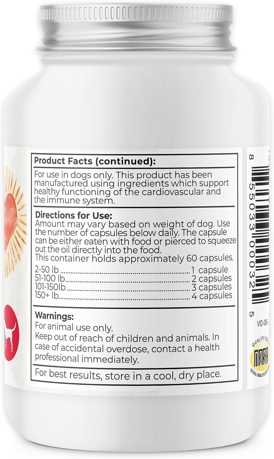 Dr. Harvey's Coenzyme Q10 - Suplemento de Apoyo Cardíaco y Cardiovascular para Perros, 60 Cápsulas