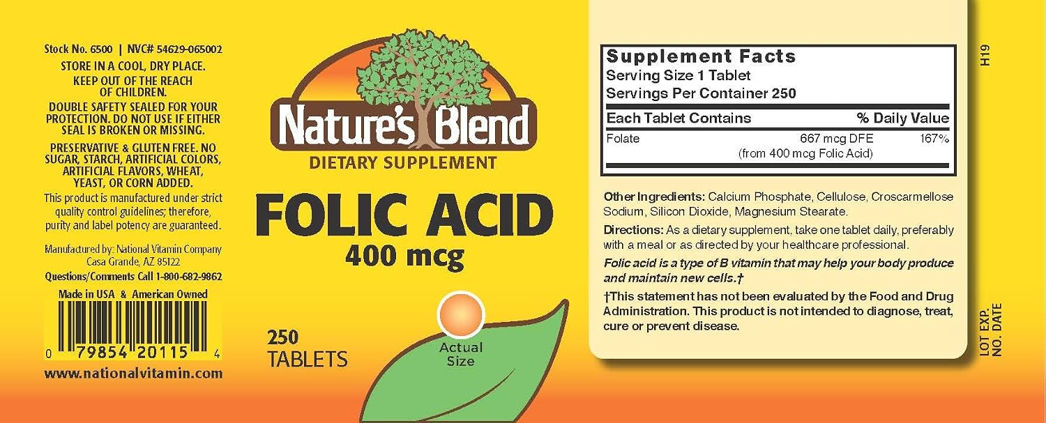 Nature's Blend Ácido Fólico 400 mcg 250 Comprimidos