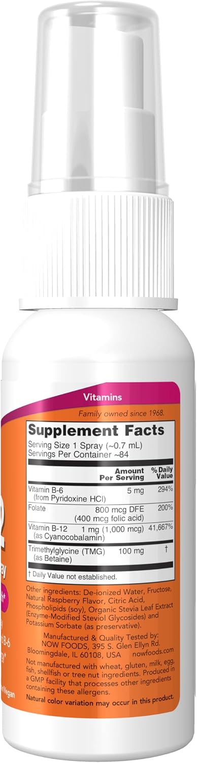 NOW Foods, Vitamina B12 liposomal en espray con ácido fólico, TMG y B6, 59 ml (2 oz líq.)