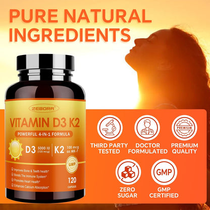 ZEBORA Vitamina D3 K2 con Zinc y Selenio – 5000 UI de D3 y 100 mcg de K2 MK-7 – 120 Cápsulas – Image 7
