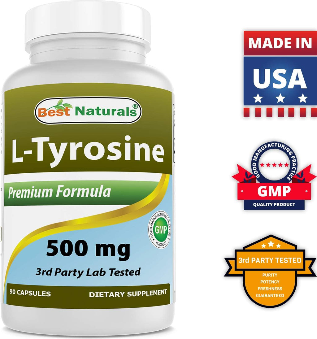 Best Naturals L-Tirosina 500 mg - 90 Cápsulas (Pack de 3)