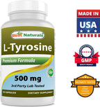 Best Naturals L-Tirosina 500 mg - 90 Cápsulas (Pack de 3)