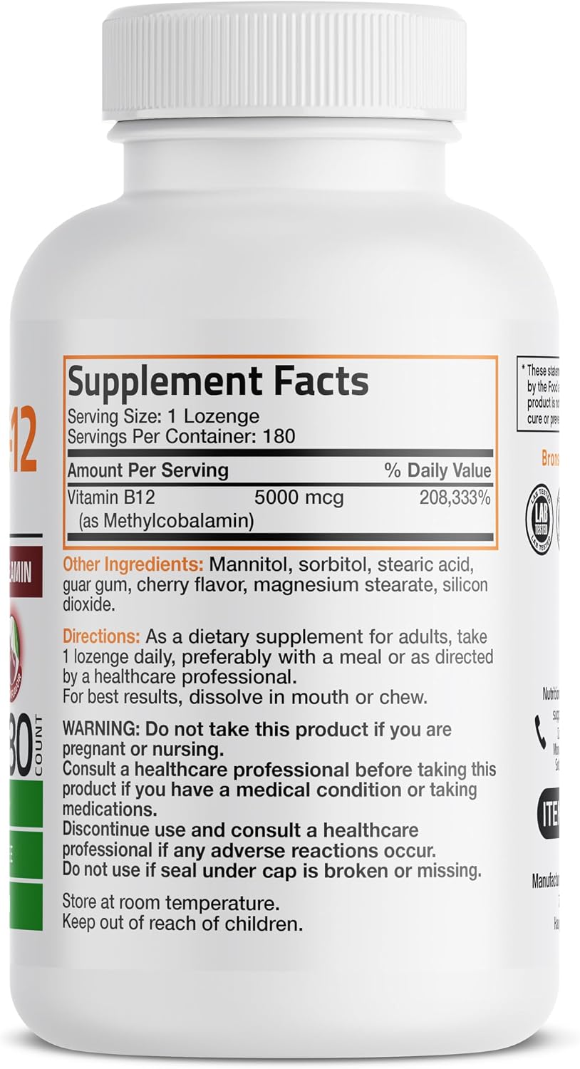 Bronson Methyl B12 5000 mcg - Vitamina B12 Metilcobalamina, 180 comprimidos bucodispersables