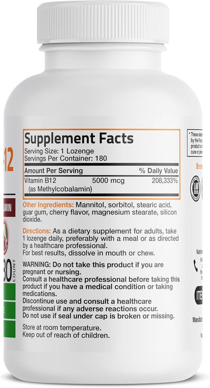 Bronson Methyl B12 5000 mcg - Vitamina B12 – Reducción del cansancio y la fatiga: Un nivel adecuado de B12 ayuda a – Image 2