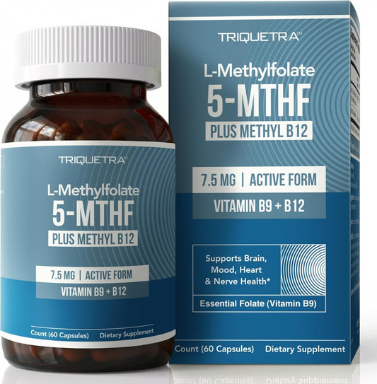 L Methylfolate 7.5 mg + Methyl B12 - 5-MTHF Activo, Complemento para Metilación, Estado de Ánimo y Cognición - 60 Cápsulas