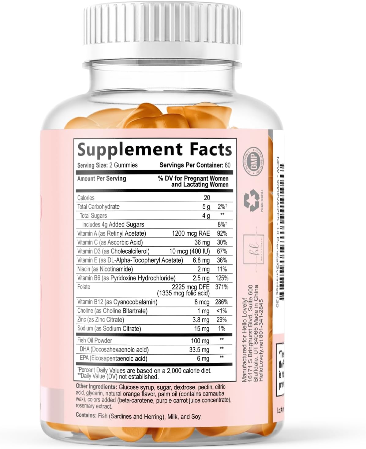 Vitaminas Prenatales para Mujeres – Multivitamínico Completo para el Embarazo – Ácido Fólico, Omega 3 DHA, Colina, Vitamina D – Sabor Naranja – 120 Gominolas
