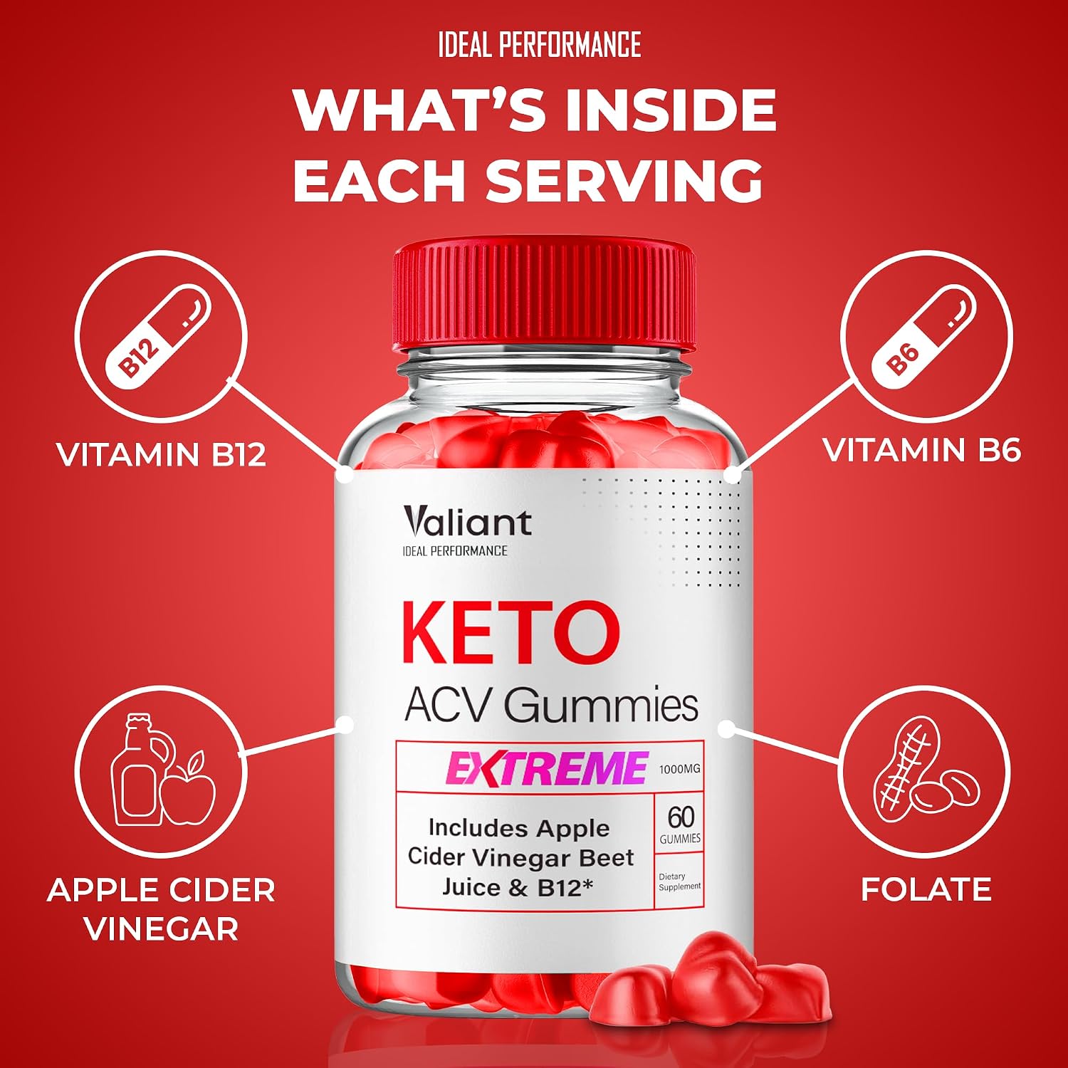 IDEAL PERFORMANCE Valiant Gummies - Suplemento en Gomitas de Máxima Potencia, 5 Paquetes