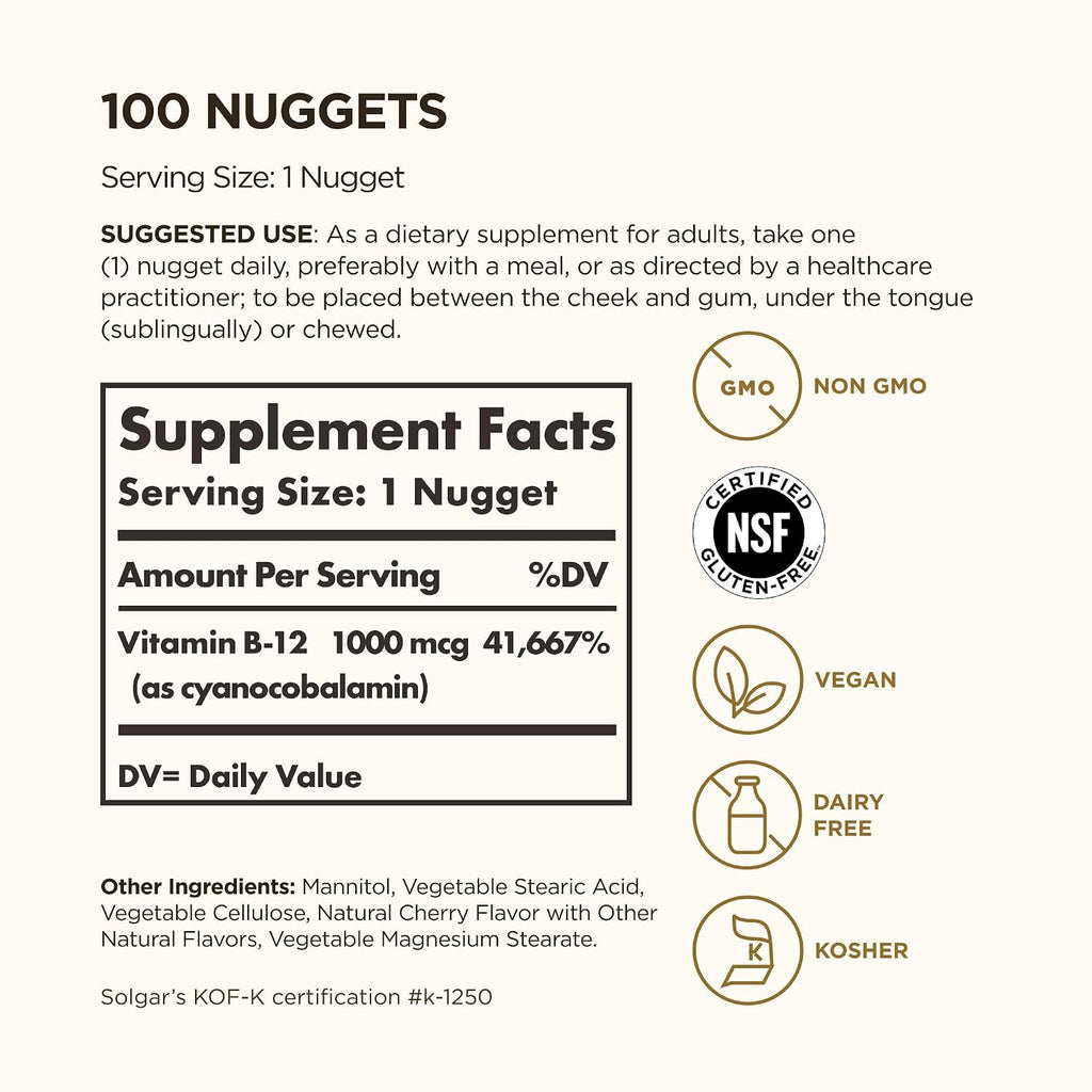 Solgar Vitamina B12 1000 mcg, 100 Comprimidos Sublinguales