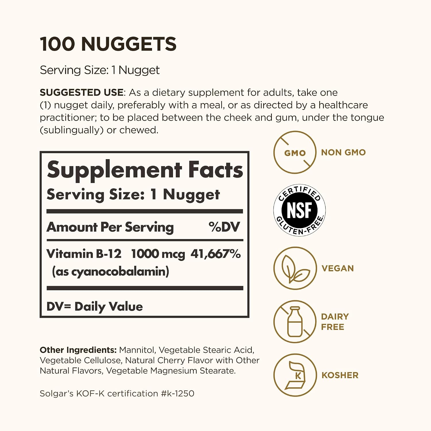 Solgar Vitamina B12 1000 mcg, 100 Comprimidos Sublinguales