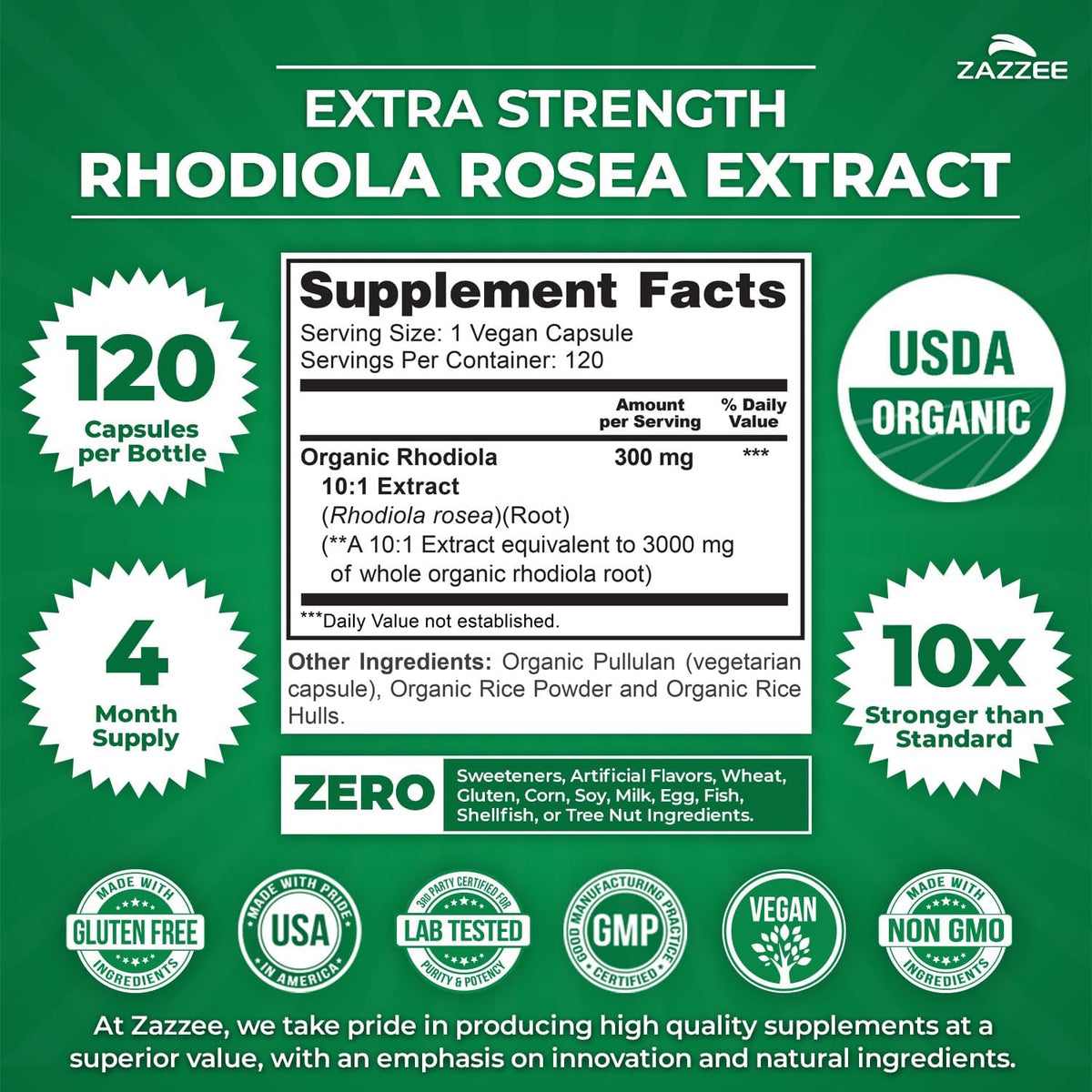 Zazzee Rhodiola Rosea Orgánica Extracto 10:1 – Favorecer una respuesta equilibrada al estrés. – Image 3