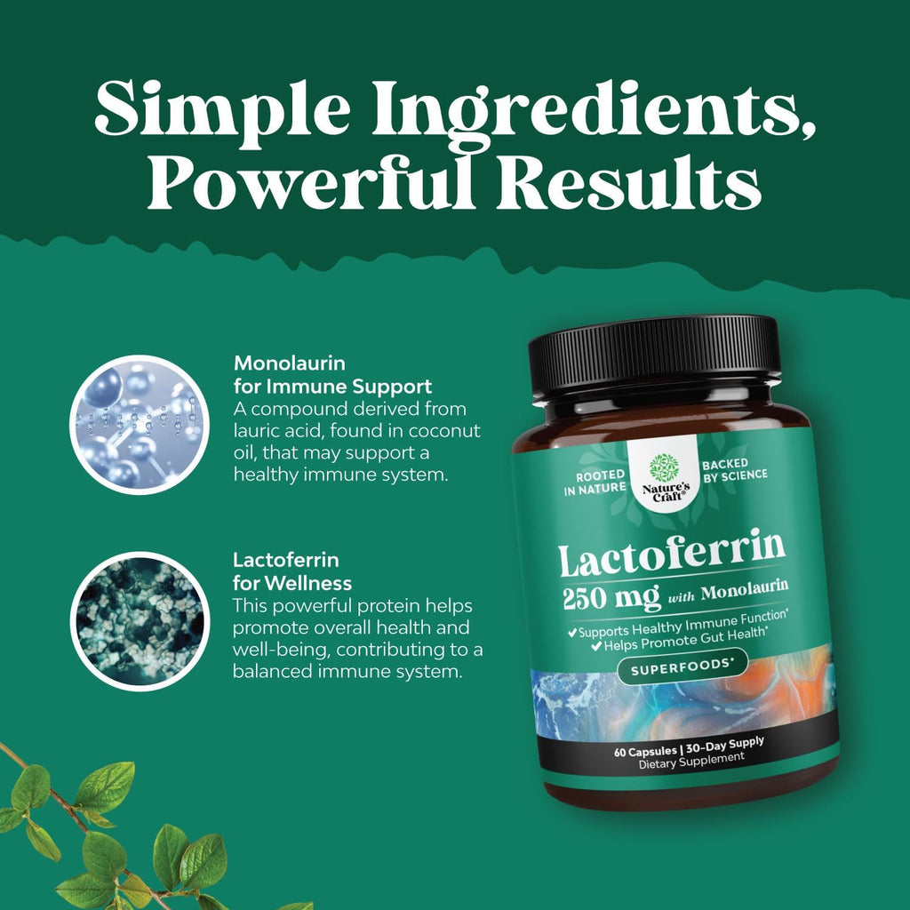 Lactoferrina 250mg y Monolaurina 1000mg - Complemento para la Salud Digestiva e Inmune - 60 Cápsulas