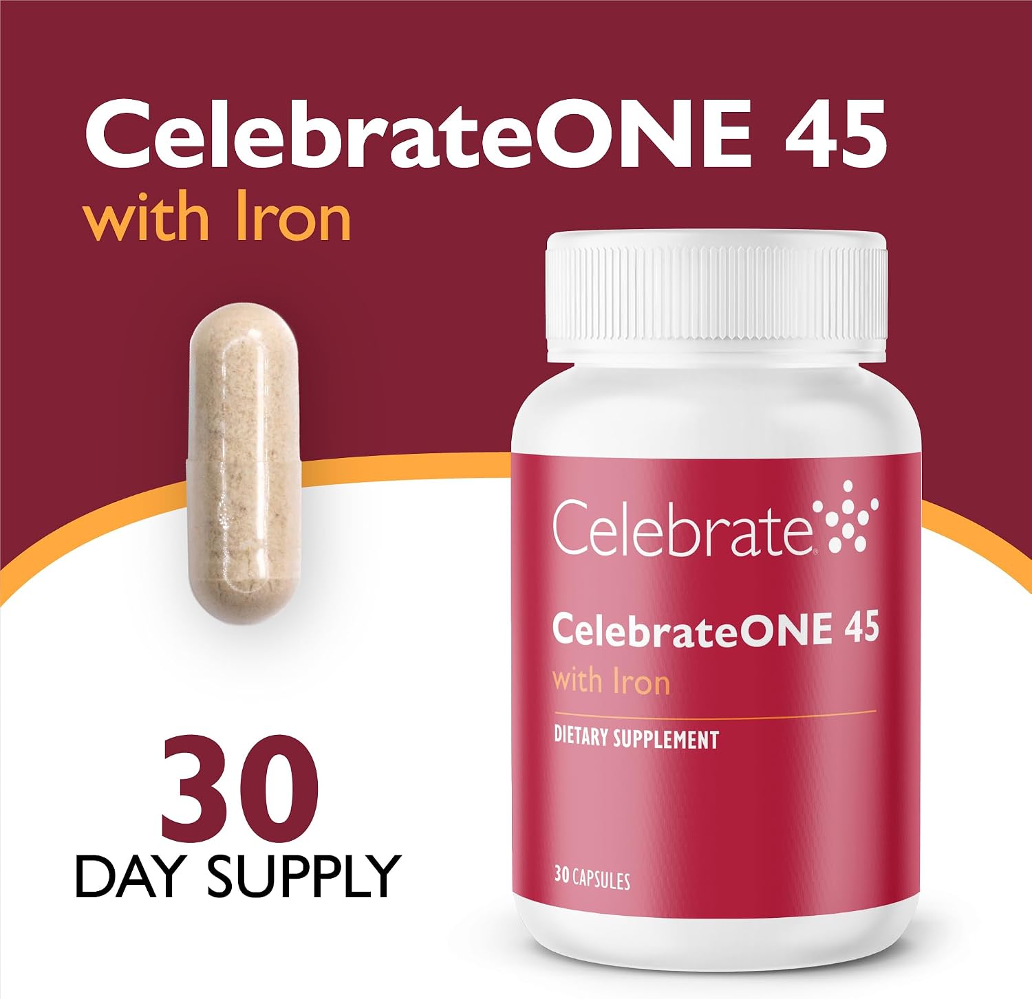 CelebrateONE 45 Multivitamínico Bariátrico con Hierro 45 mg, 30 Cápsulas