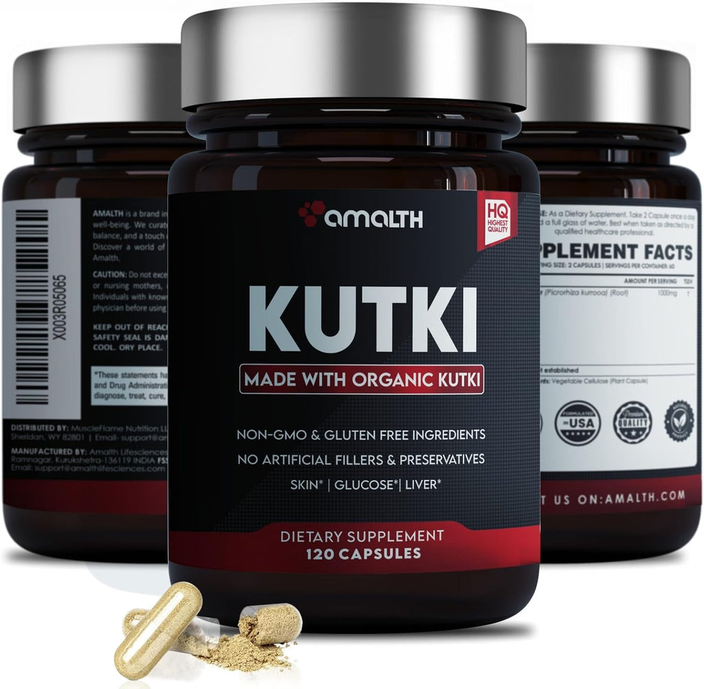 AMALTH Kutki Capsules 1000 mg | Extracto de Raíz de Kutki | Picrorhiza Kurroa | 120 Cápsulas Veganas