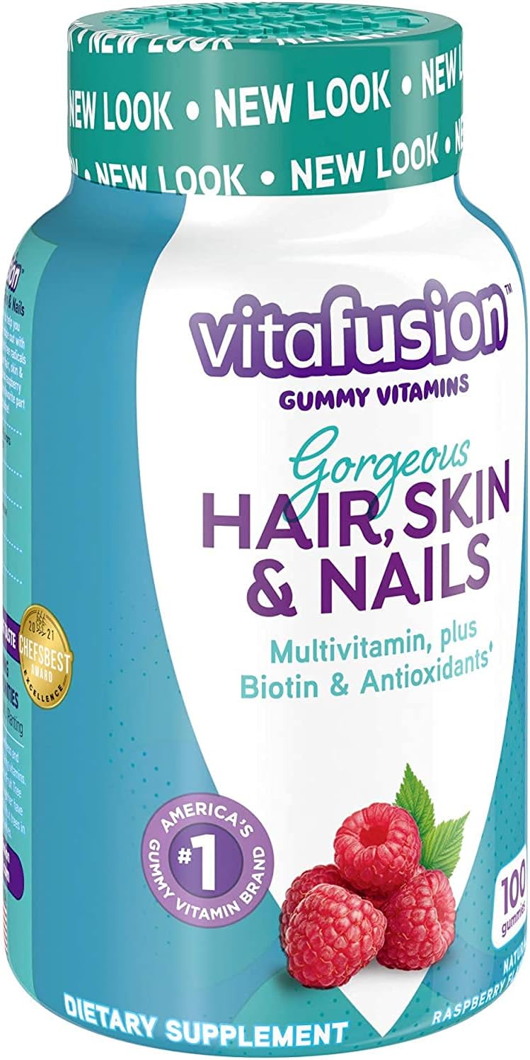 Vitafusion Gorgeous Hair, Skin & Nails Multivitamínico, Frambuesa 100 Gomitas (Paquete de 2)