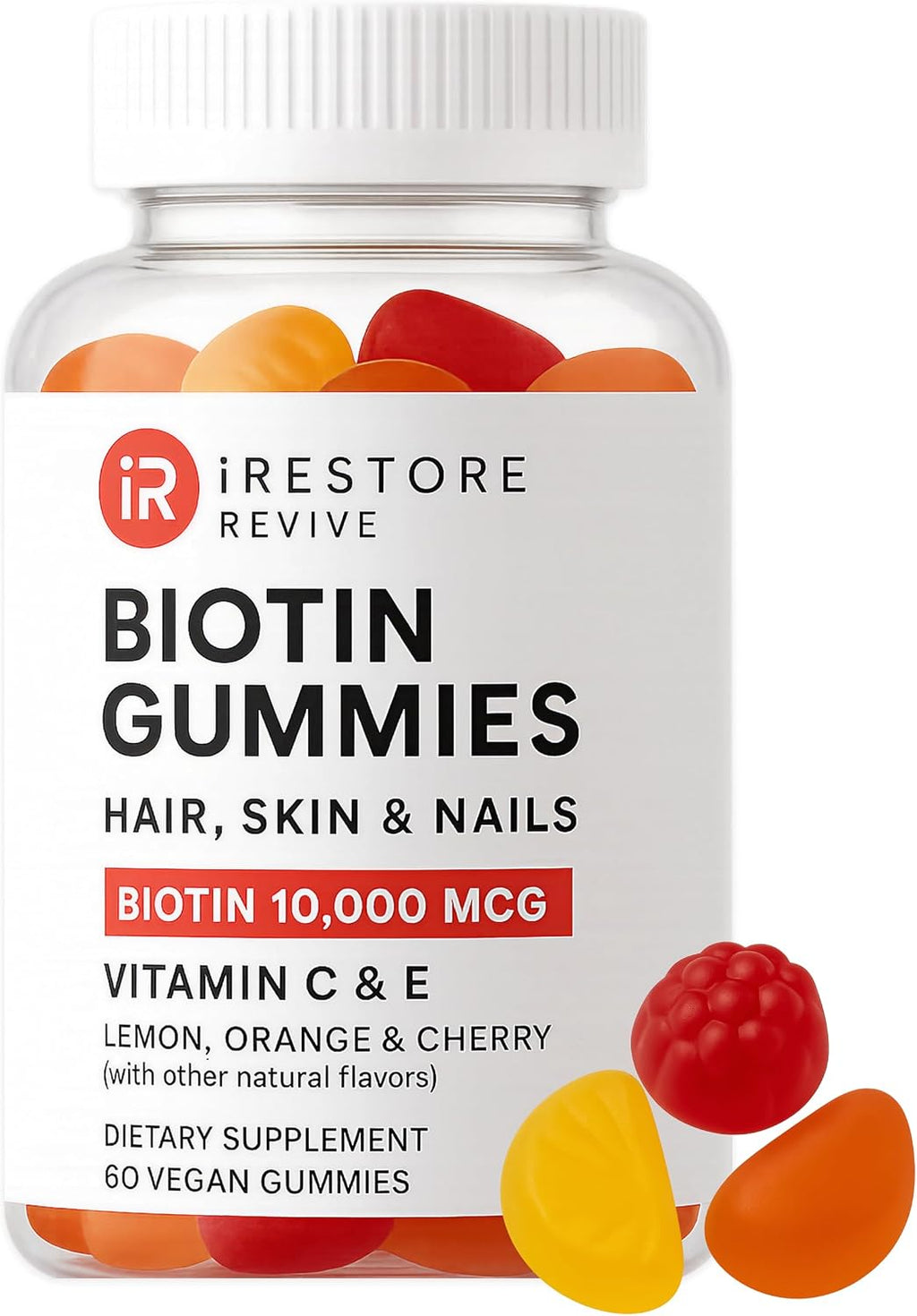 iRestore Biotin Gummies 10,000 mcg - Gominolas de Biotina para Cabello, Piel y Uñas - 60 Gominolas Veganas