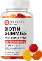 iRestore Biotin Gummies 10,000 mcg - Gominolas de Biotina para Cabello, Piel y Uñas - 60 Gominolas Veganas