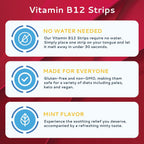CALMOUR Vitamina B12 en Tiras 1500 mcg - Metilcobalamina - 10 unidades - Sabor Menta - Vegano y Sin Gluten