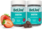 BeLive Biotin Gominolas - Vitaminas para Cabello, Piel y Uñas con A, C, D, E, B12, Zinc, Folato e Inositol - 5 Paquetes (300 Gominolas) - Sabor Fresa
