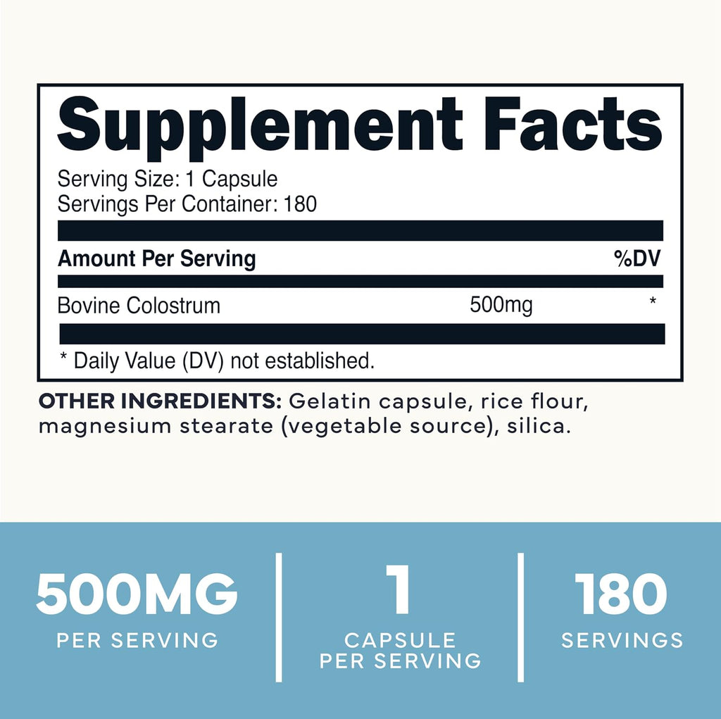 Type Zero Suplemento de Calostro Bovino (500mg) 180 Cápsulas