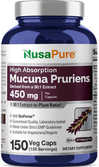 NusaPure Mucuna Pruriens Cápsulas, 450 mg, 150 Cápsulas Vegetales (Sin Gluten, No OGM)