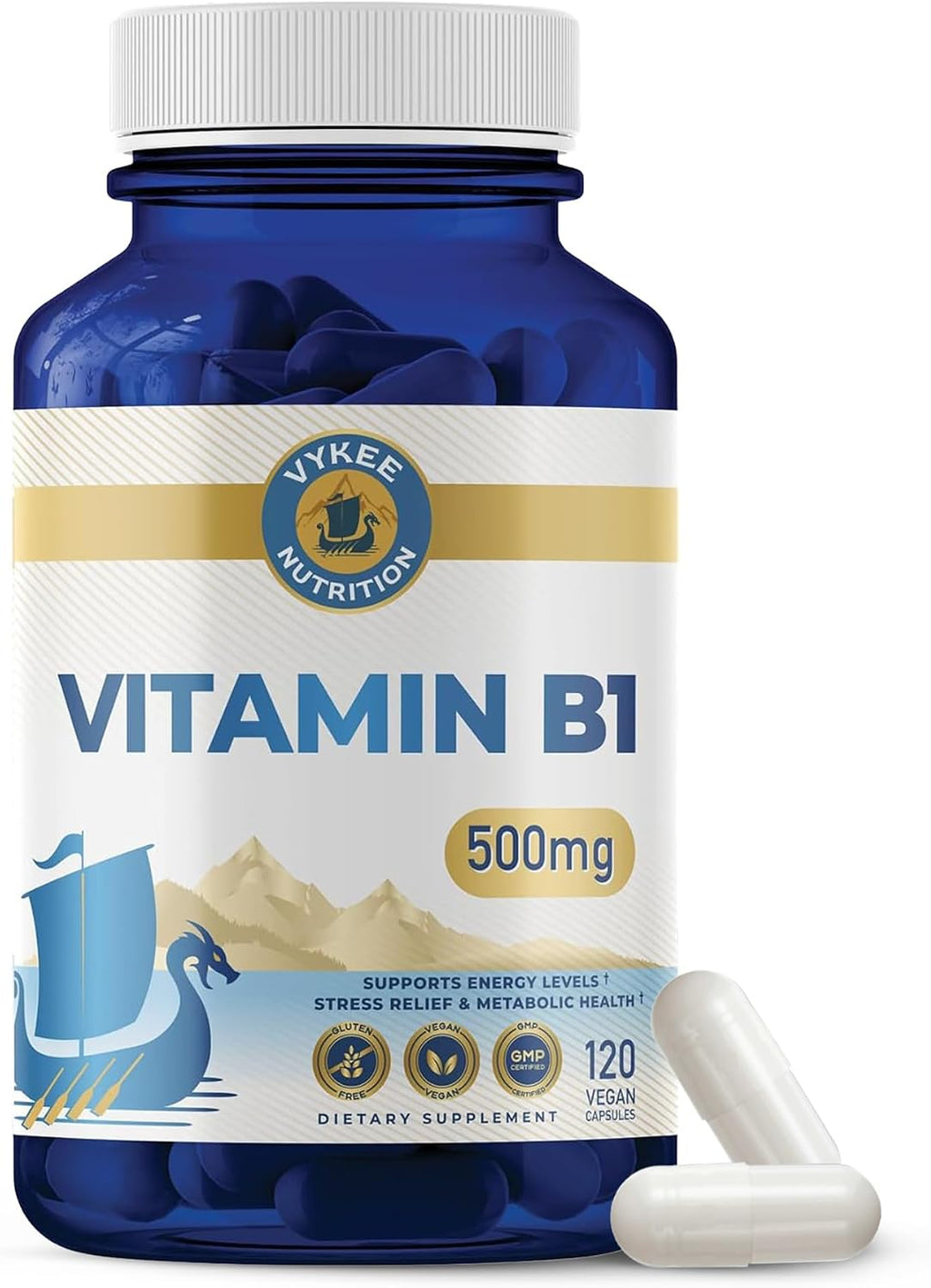 Vykee Nutrition Vitamina B1 (Tiamina) Cápsulas – 500 mg, 120 unidades