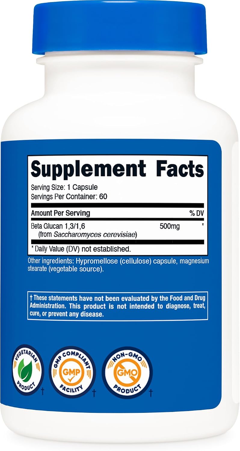 Nutricost Beta Glucan 500mg 1,3/1,6 D-Glucan, 60 Cápsulas Vegetarianas