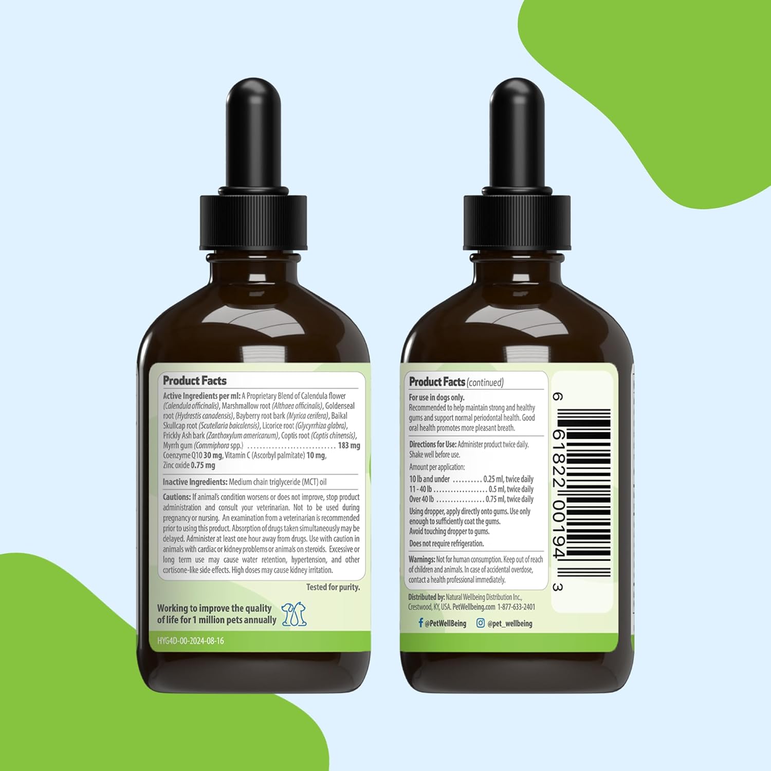 Pet Wellbeing Healthy Gums para Perros - Gotas Tópicas para Cuidado Bucal, Salud Dental y Aliento Fresco - Certificado NASC y Formulado por Veterinarios - Líquido de 118 ml