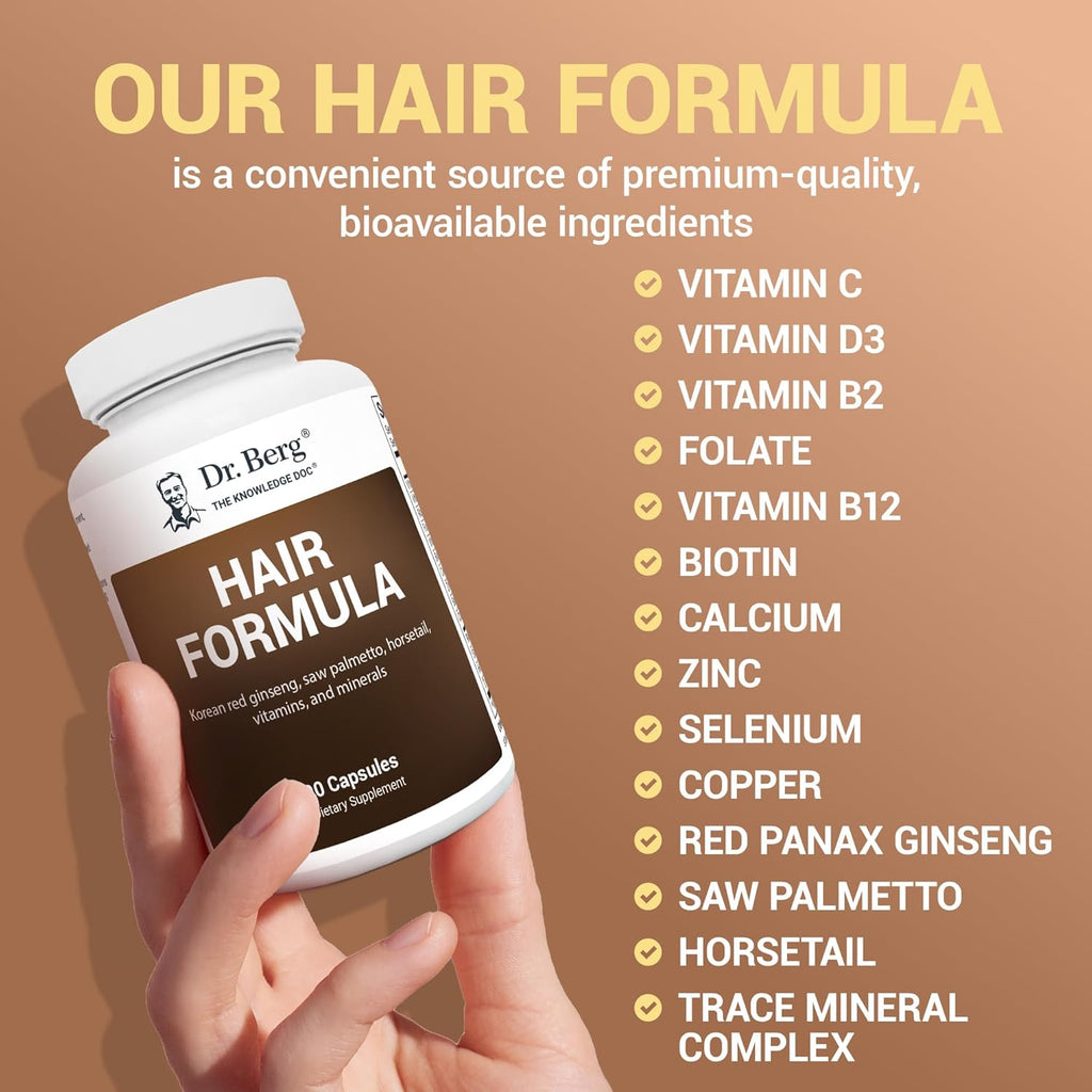 Dr. Berg All-in-One Vitaminas para Cabello, Piel y Uñas - Fórmula Avanzada con Biotina y Saw Palmetto - 90 Cápsulas Vegetales