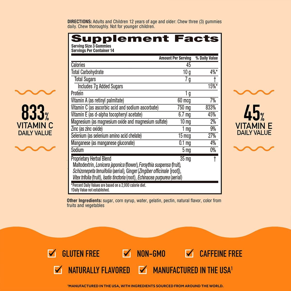 Airborne Vitamin C 750 mg Gummies de Naranja, 126 Gominolas (3 Envases)